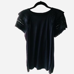NEW LOFT Short Tiered Crochet Lace Sleeve Blouse Size XS Black Modal Blend